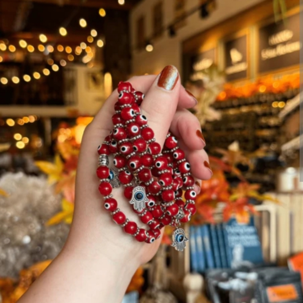 4/$15 Red Beaded Hamsa Bracelet Karma Evil Eye Slip On